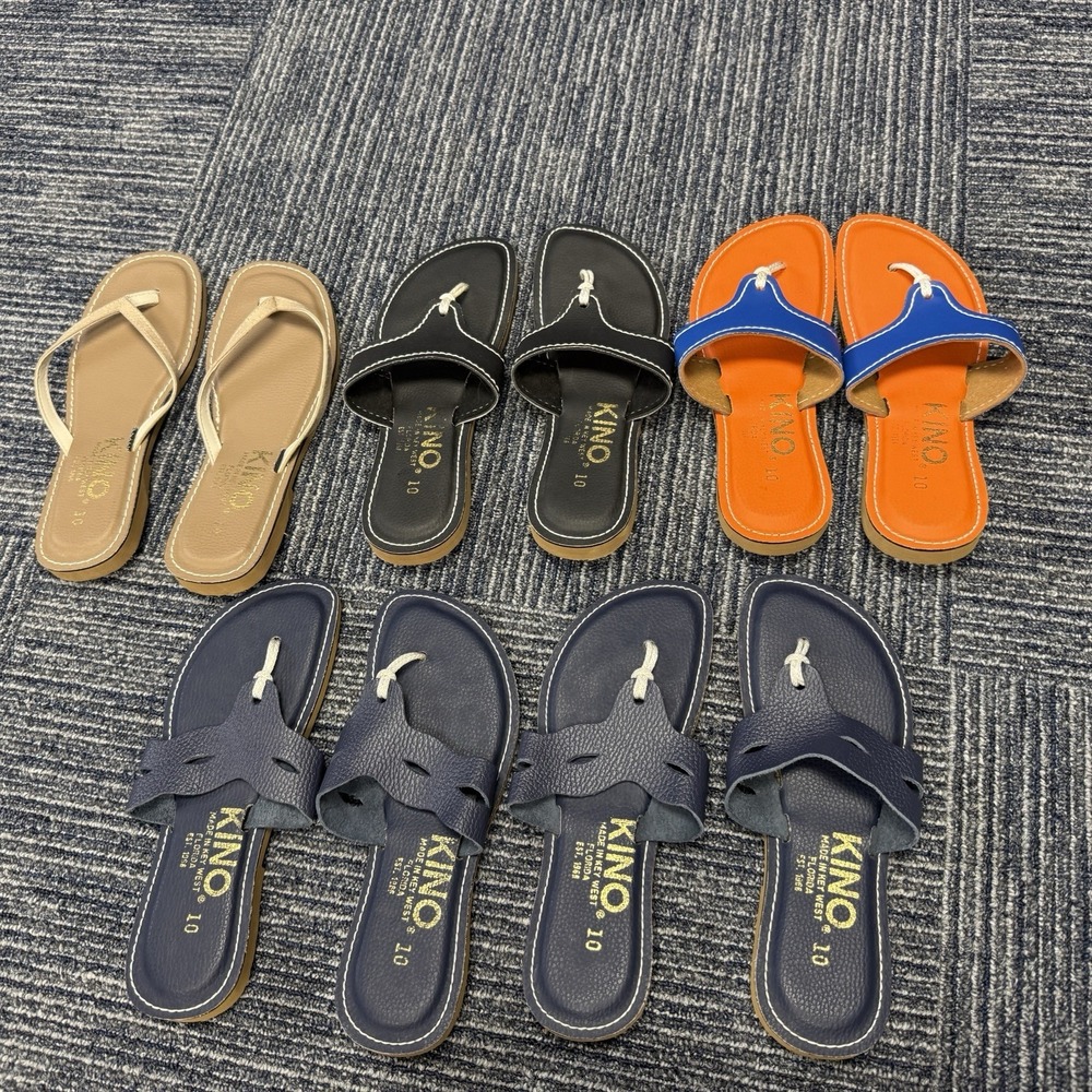 Lot 5 Pairs Kino Leather Flip Flop Sandals Flats - Key West Florida Shoes Sz 10